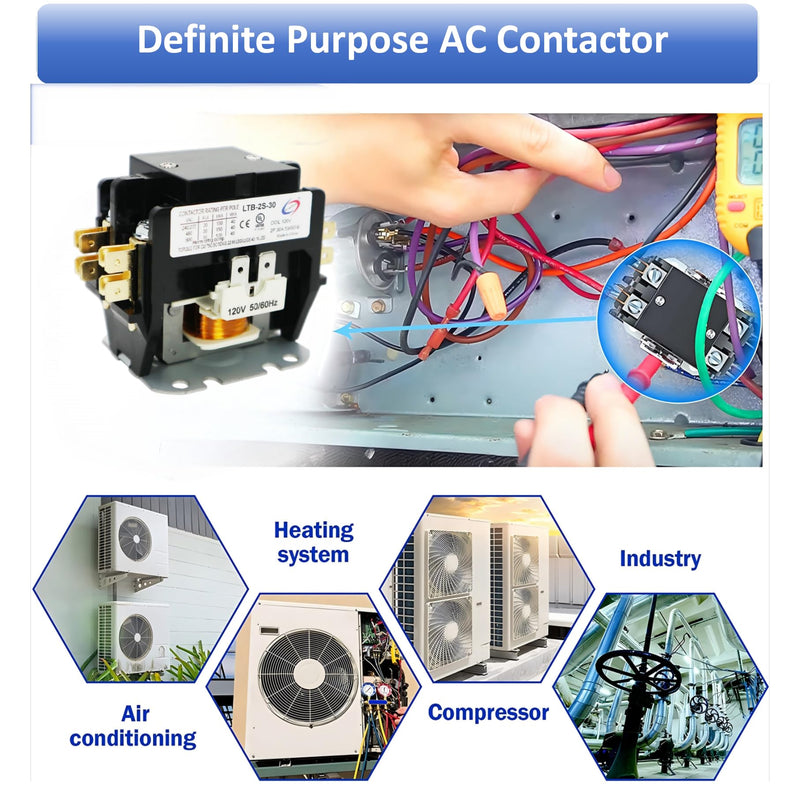 Long Term Heavy Duty 1 Poles 40 Amp 24V AC Compressor Contactor Air Conditioner Condenser AC Definite Purpose Contactor… 1P-40A-24V