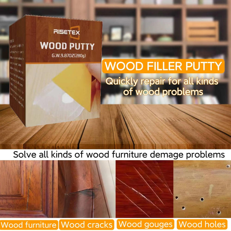 Wood Filler Putty,9.87 Ounce Wood Filler Stainable and Paintable,Natural Wood Putty,Wood Repair Kit for Quickly Repair Any Breaks,Cracks,Chips,Defects in Wooden Furniture,Easy to Use and Sand Natural