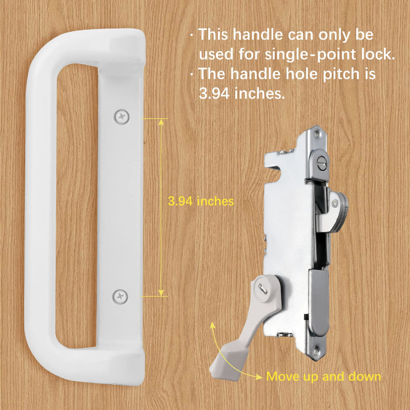 White Patio Door Handle Set with Cylinder Lock,Suitable for Replacement Sliding Patio Doors Lock 3-15/16”Screw Hole Spacing.Choices That Add a Unique to Your Patio Glass Sliding Door. White