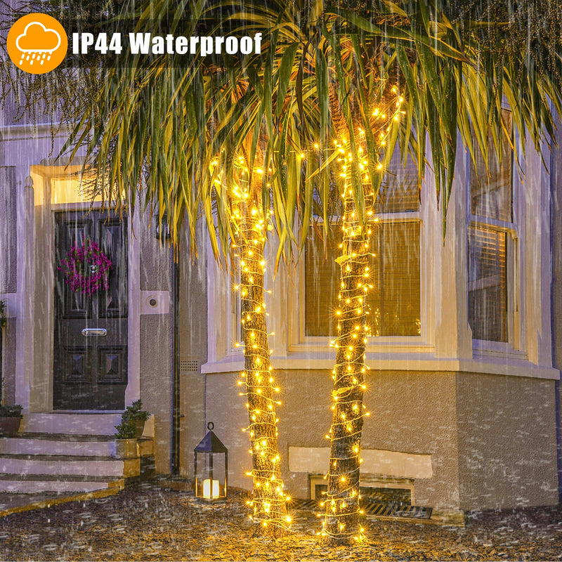 Christmas Lights Outdoor, 66ft 200 LED String Lights Indoor Clear Wire, 8 Modes Warm White Christmas Lights for Outside House, Plug in Waterproof Twinkle Lights for Tree Bedroom Holiday Decorations 200LED