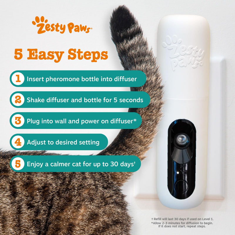Zesty Paws 30 Day Cat Pheromones Calming Diffuser Plug-in Starter Kit - Cat Calming Diffuser for Cats with Stress, Urine Spraying, Scratching, Excessive Grooming & Aggression - Starter Kit