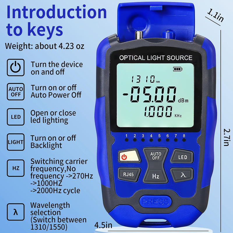 Rechargeable Fiber Optic Light Source A-MC1315 Fiber Optic stabilized Light Source RJ45 Network Testing Single-Mode Dual wavelength 1310 1550nm Suitable for SC/FC/ST/LC Interface with 1 FC-LC Adapter