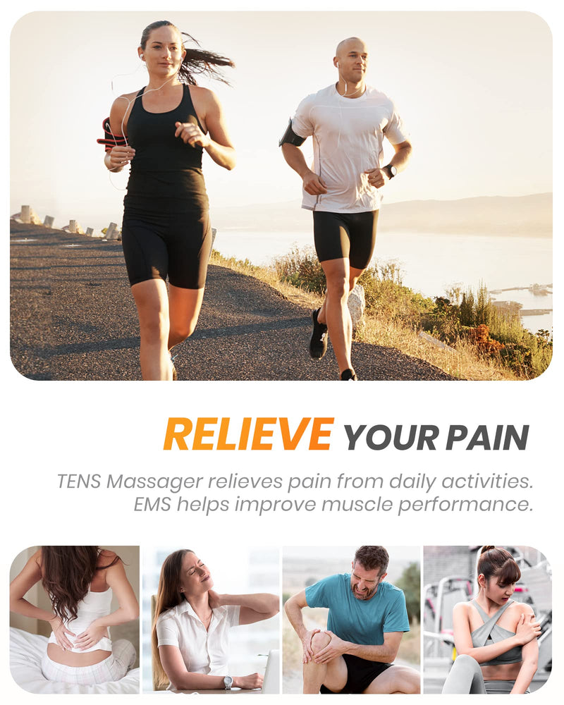 30 Modes TENS EMS Unit Compact Muscle Stimulator for Pain Relief, Rechargeable & Portable Dual Channel EMS Muscle Stimulator with 30 Intensity Levels and 12 Electrode Tens Unit Replacement Pads Black