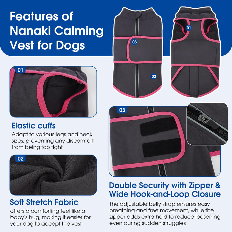 Nanaki Lightweight Noise Reduction Thunder Vest for Dogs Anxiety Calms Dog | Gentle pressure,Reflective strip,adjustable,Ideal for sleep & grooming, storm, fireworks, Ease car rides,separation anxiety Grey X-Large