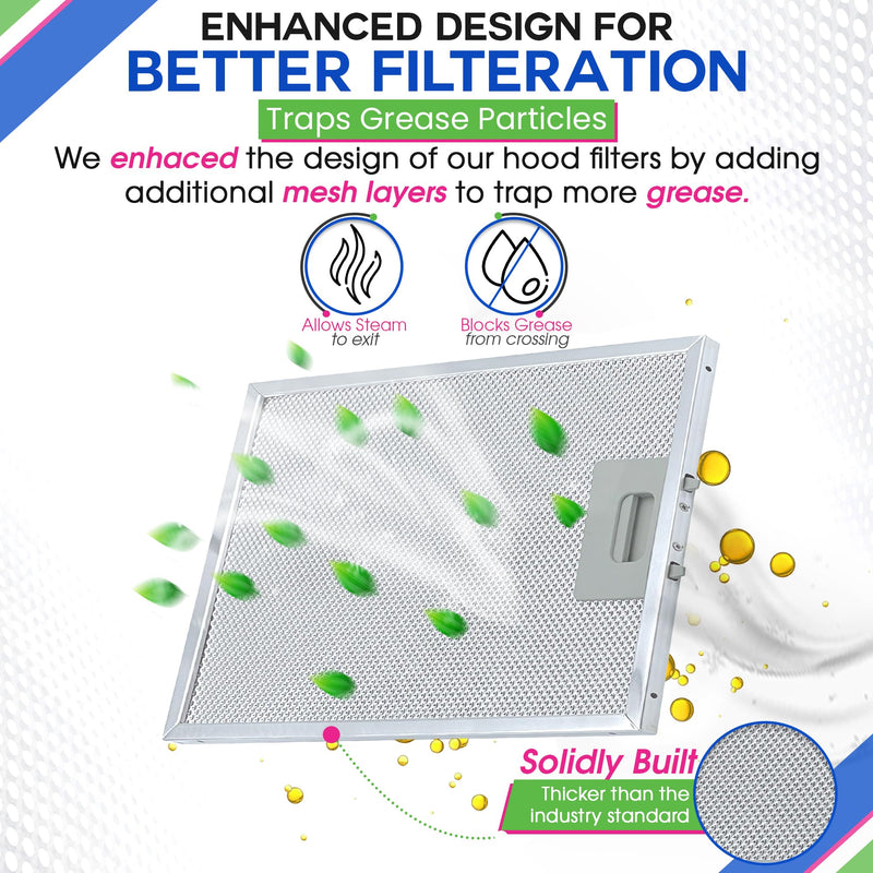 Range Hood Filter Replacement 12" x 10.5" for W10169961A Whirlpool Vent Hood Filter - Aluminum Mesh Stove Vent Filter - Blocks and Filters Kitchen Air Grease in Oven Overhead Exhaust Fan (2) 2