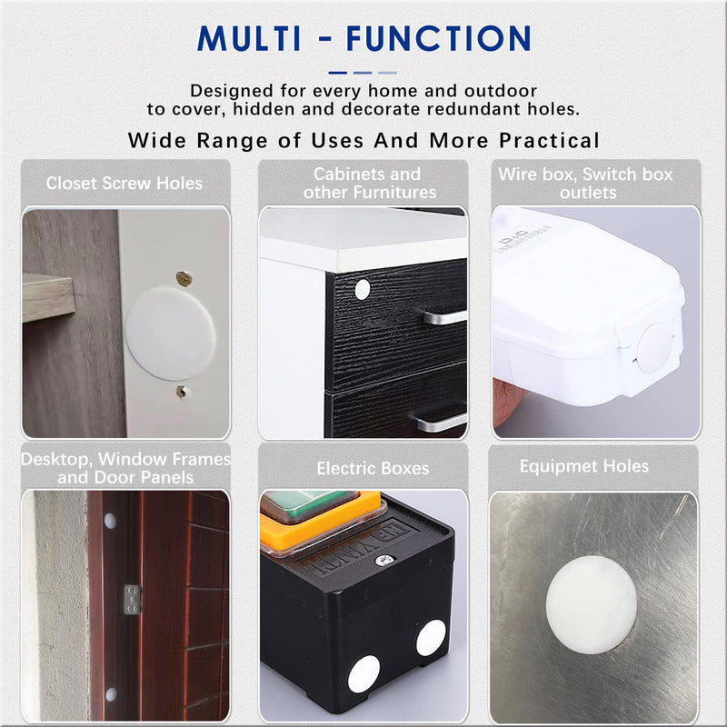 300 PCS 5 Sizes Plastic Hole Plugs White 3/16, 1/4, 5/16, 3/8, 1/2 Inch Round Hole, Snap in Knockout Locking Flush Type Furniture Hardware Kitchen Cabinet Cupboard Shelves Screw Covers Caps 5 Sizes, White((3/16“-1/2”, 300 PCS)