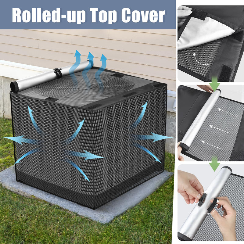 2 in 1 Air Conditioner Covers for Outside, 24''W x 24''W x 30''H, Black 24"W x 24"D x 30"H