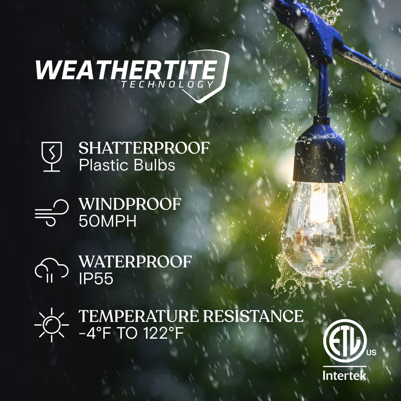 Brightech Ambience Pro Solar Powered Outdoor Patio String Lights - Commercial Grade 27 Ft Waterproof with 12 Edison Bulbs , Shatterproof LED - 2W , Soft White 2W - 3000K (Soft White) 27Ft