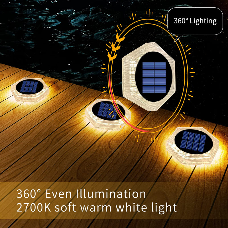 YiLaie Solar Deck Dock Lights Hexagon Warm White Step Lights Outdoor Waterproof Solar Powered for Driveway Post Fence Stairs Yard Patio Pathway Porch 6 Packs 6 Pack-Hexagon