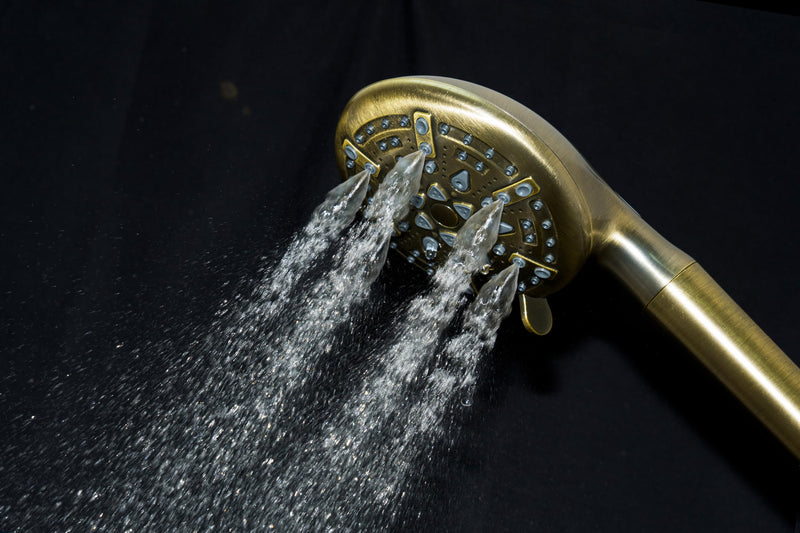 Kingston KXH936A3 9-Function Hand Shower with Power Wash, Antique Brass 4-15/16" (L) x 3-1/8" (W) x 11-3/4" (H)