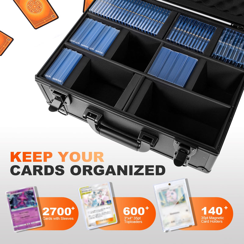 Toploader Storage Box for 3” x 4” 35pt Rigid Cards,Trading Card Case with Key Lock for Sports Cards Holds 600+ Toploaders or 135+ Magnetic Holders with 40pcs Labels and 6 Foam