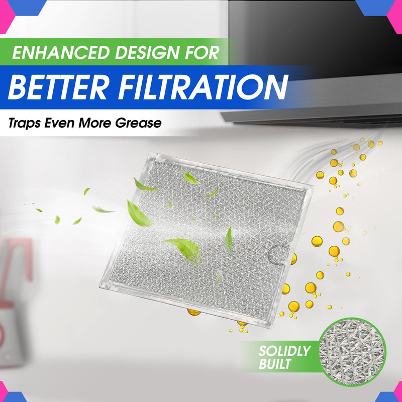 Microwave Filter Replacement 9" x 7.72" Fits WB6X486 GE Microwave Filter and Frigidaire 5304408977 - Aluminum Mesh Screen Grease Filter - Filters Air Entering Over the Range Oven Vent Fan (2-Pack) 2
