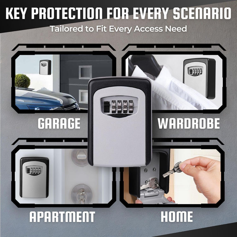 Flexzion Key Lock Box - Wall Mounted Lockbox for Keys Outdoor - 4 Digit Code Combination Lock Box for Key Safe Security - Weather Rust Resistant Key Lock Box for Outside, Door, House wall mount