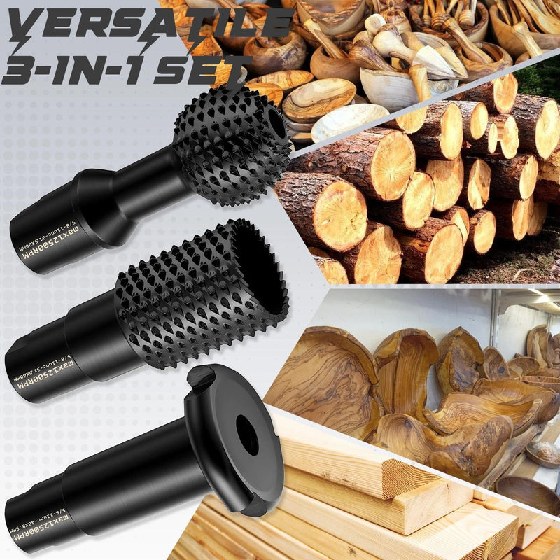 3Pcs Wood Carving Sphere Rotary Burr Set, Ball Gouge with 5/8-11 Thread, 4-1/2" & 5" Angle Grinder Attachments, Carbon Steel Power Carving Tools for Wood Grinding Hollowing Slotting Polishing