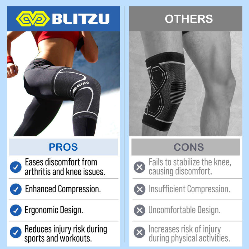 Knee Brace for Women & Men, 2 Pack Compression Knee Brace, Knee Support Sleeve for Pain Relief, Running, Workout, Sports, Knee Braces for ACL, Meniscus Tear, Arthritis and Injury Recovery Black L Large (1 Pair)