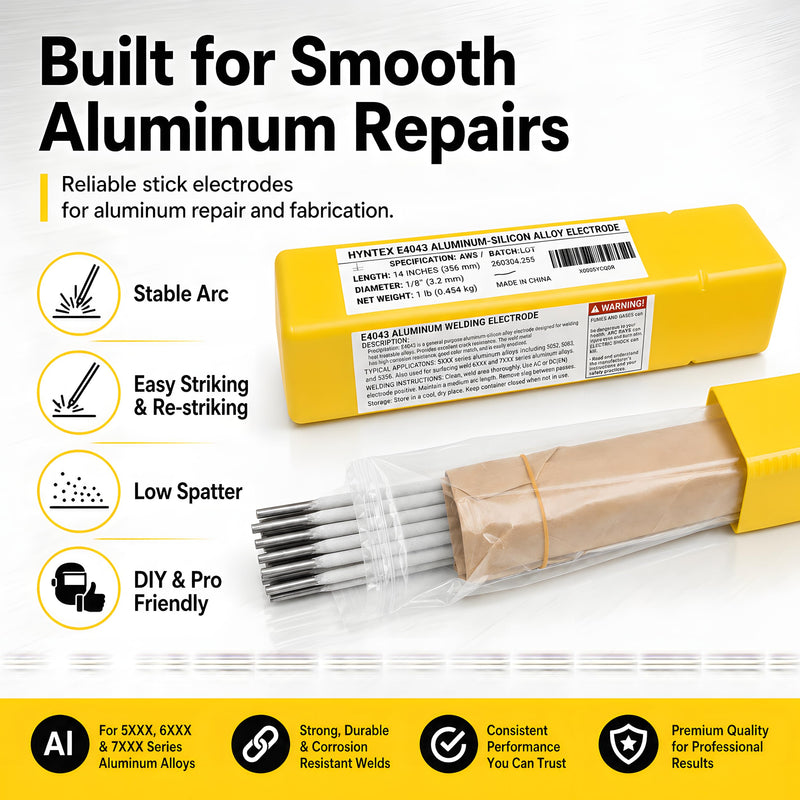 E4043 Aluminum Welding Rods 1/8" x 14" Stick Electrodes, 1lb | Aluminum Repair, Moisture-Resistant Pack, Stable Arc Low Spatter, Professional & DIY