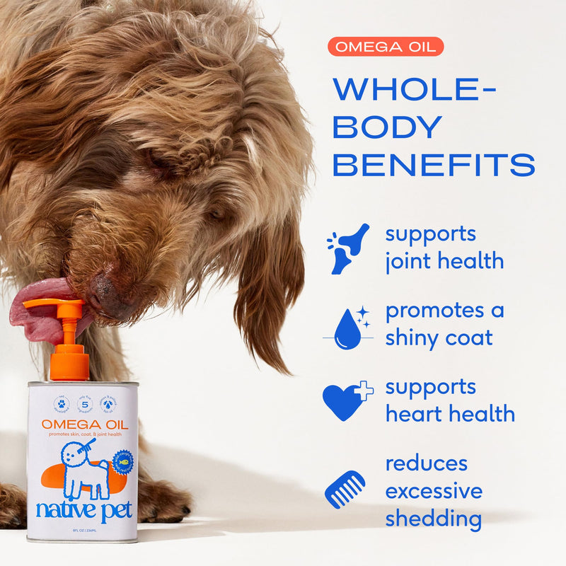 Native Pet Omega Skin and Coat Chews for Dogs (120 Air-Dried Chews) & Omega Oil for Dogs (16 Oz.) - Omega 3 Fish Oil Bundle Promotes Healthy Skin, Shiny Coat, & Strong Joints