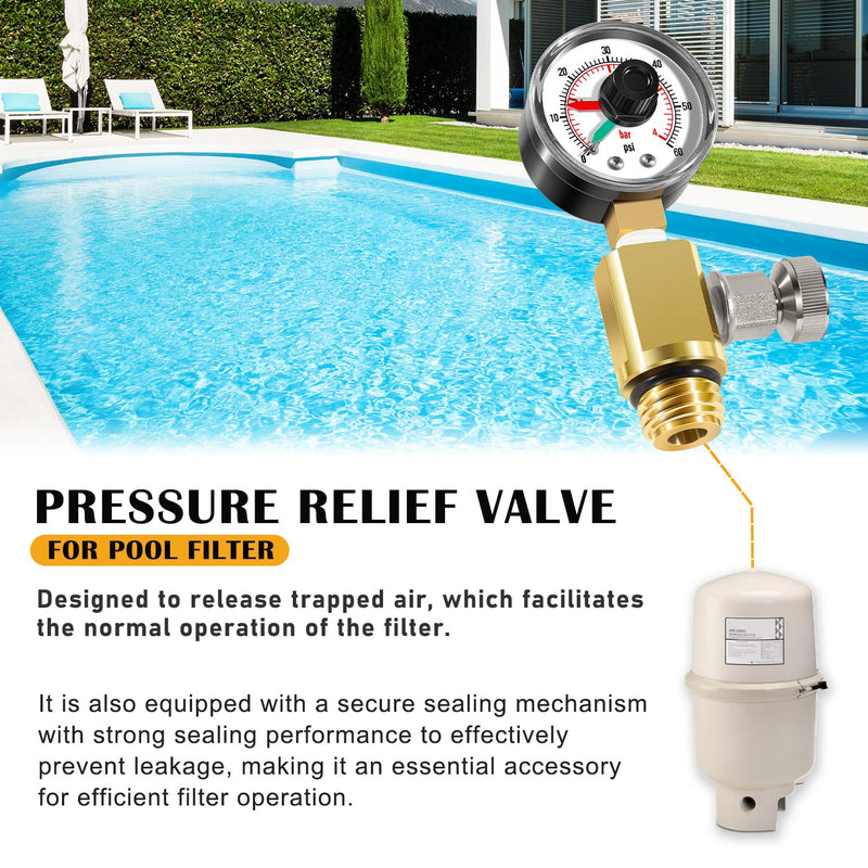 RV40600 98209800 Brass Manual Air Relief Valve Assembly Fit for Pool Filter Systems for FNS, Clean and Clear, Quad DE, 4000 Series Filters