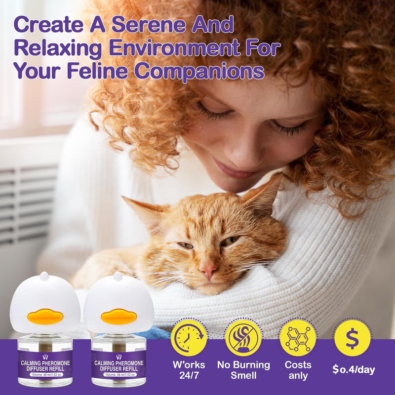 Cat Calming Diffuser Multicat Effective Solution to Stress & Aggression Suitable Cat pheromone Diffuser for Cats Refill Reduce Fighting Spraying and Scratching Calm Relaxing 2 FL OZ(Pack of 2)