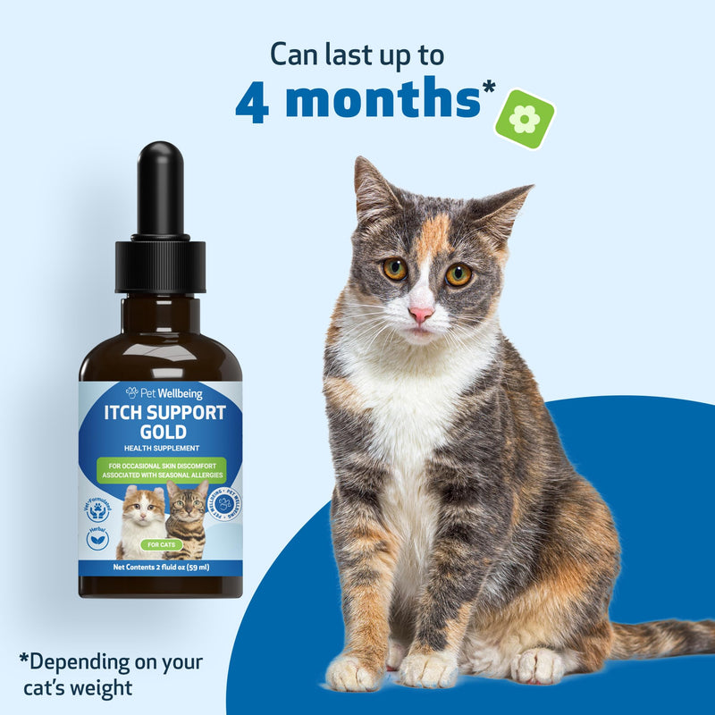 Pet Wellbeing Itch Support Gold for Cats - Occasional Itching, Scratching, and Hot Spots, Environmental and Seasonal Allergies, Dong Quai - Veterinarian-Formulated Herbal Supplement 2 oz (59 ml) 2 fl oz (59 ml)