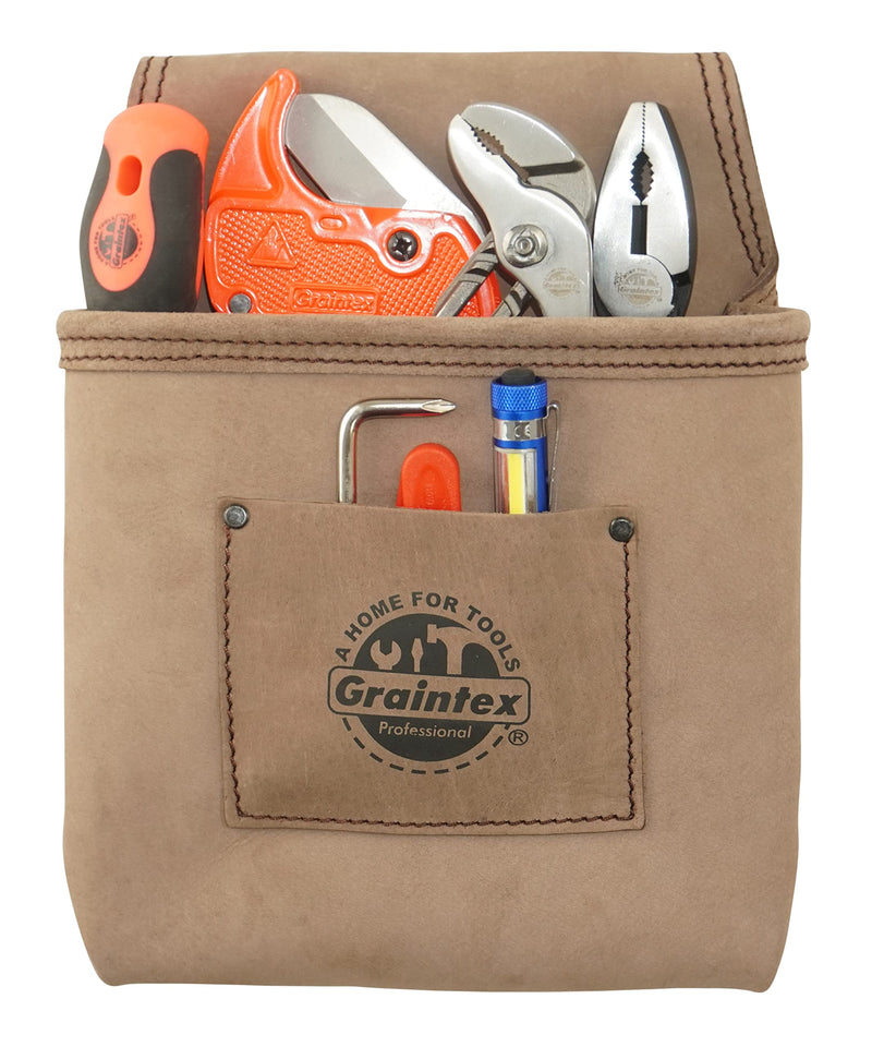 Graintex ST2009 One Pocket Nail & Tool Pouch Natural Top Grain Leather for Framers, Constructors, Electricians, Plumbers, Handyman