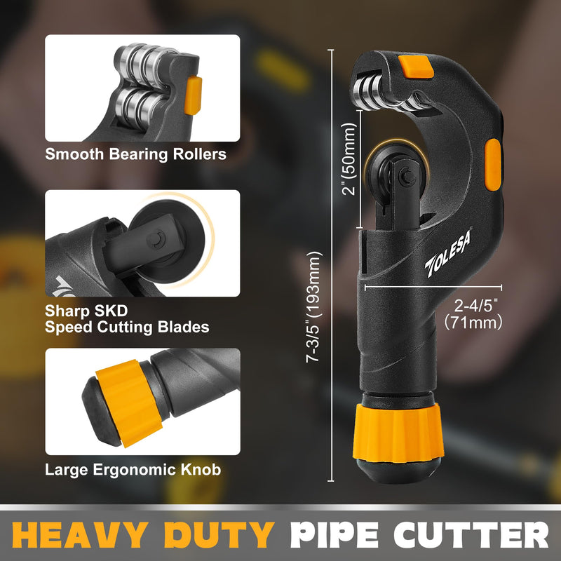TOLESA Pipe Cutter Tool 1/8''-2'', Heavy Duty Mini Copper Pipe Cutters With Deburring Tools Pipe Reamer, Speed Cutting Tubing Cutter For Copper, Aluminum, PVC, Thin Stainless Steel Pipe 4 In 1