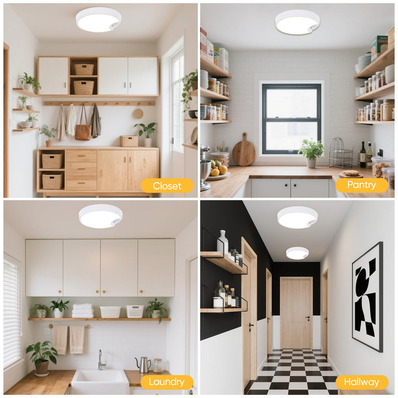 Rechargeable Motion Sensor Ceiling Light: Indoor LED Wireless Ceiling Light with Remote - Cordless Motion Activated Ceiling Lamp with Timer for Closet Hallway Bedroom (Rechargeable) Rechargeable