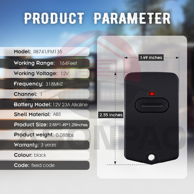 3 for RB741 FM135 GTO Mighty Mule Gate Opener Remote 3-Years-Warranty black