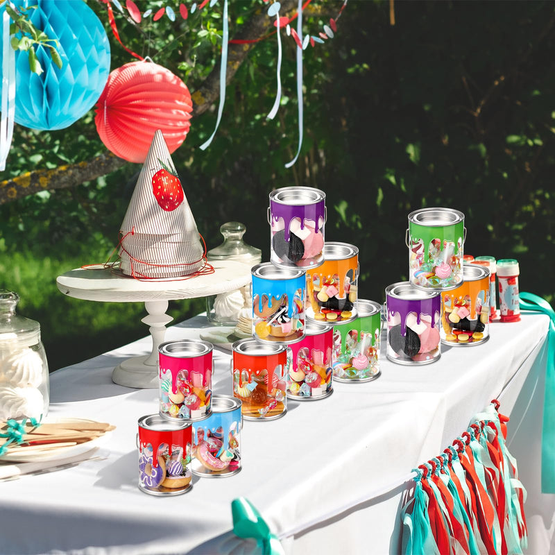 Reallnaive 24 Pcs Art Paint Party Favors Clear Empty Paint Cans Bulk with Lids Mini Size Transparent Plastic Buckets Mini Containers for Party Supplies Treats Candy Crafts DIY Decor, 2.76 x 3.54 Inch
