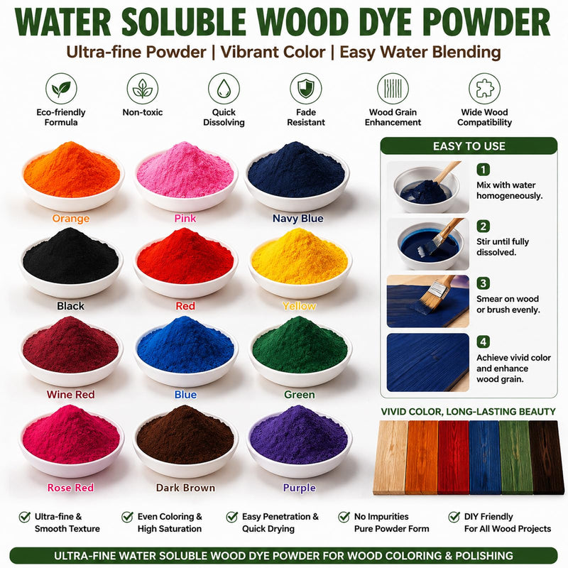 GOODTAKE 5 Colors Concentrated Wood Stain Powder in Jars | Includes Purple, Rose Red, Navy Blue, Green, Black | Long-Lasting Supply for Crafts, Furniture | Just Add Water to Activate 2 oz. Per Color