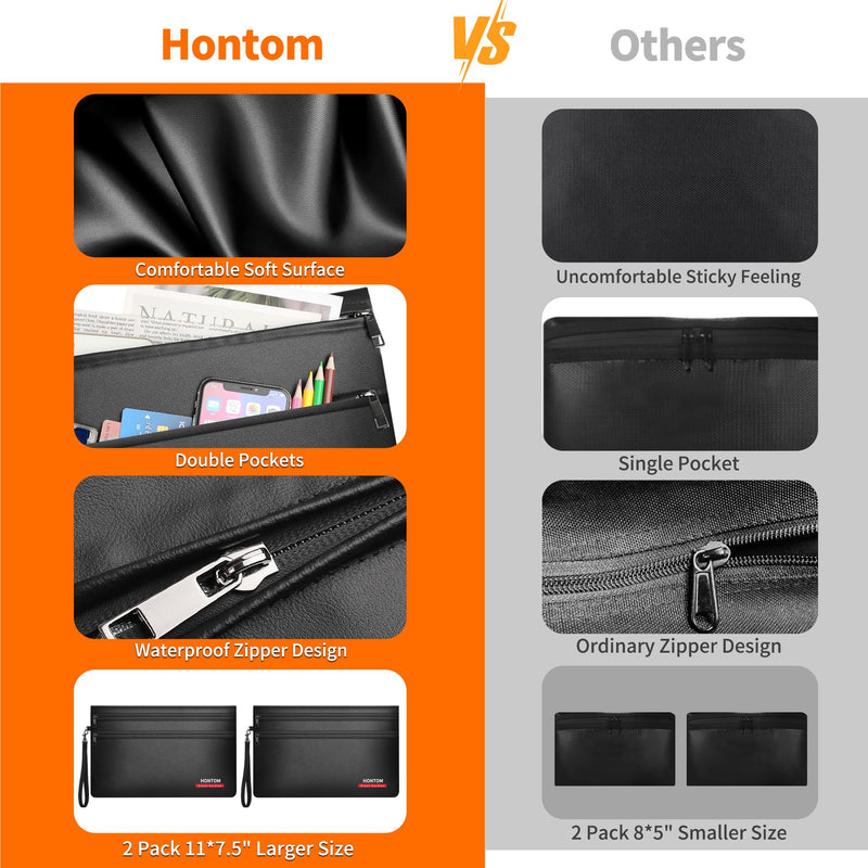 6400℉ Fireproof Money Bags 2 Pack with Hidden Dual Zipper, 11x7.5 Inch Fireproof Cash Wallet with 12 Layers Heat Insulated, Fire Safe Pouch with Valuables for Passports, Jewellery, Bill etc. Black Small - NewNest Australia