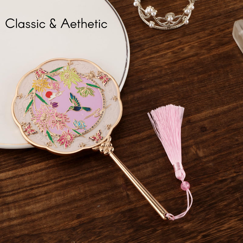 Hand Mirror, Handheld Mirror with Hummingbird Embossed Patterns, Elegant Metal Hand Craft Makeup Mirror, Beautiful Gift Value, Compact and Portable (Hummingbird Gold) Hummingbird Gold