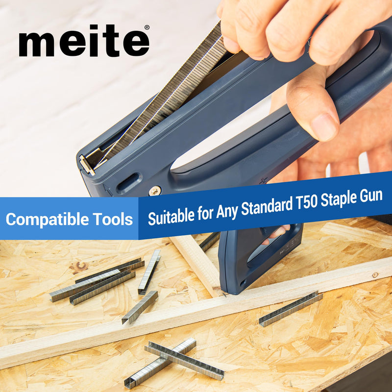 meite T50 Stainless Steel Staples, 3/8 Inch Heavy Duty 304 Stainless Steel Staples for Staple Gun - 1512 Counts, T50 Staple Gun Staples, 20 Gauge 3/8 Inch Crown Upholstery Staples 1