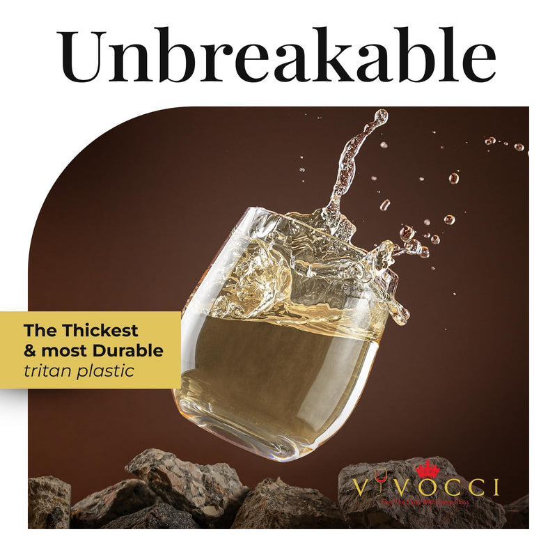 Vivocci Unbreakable Plastic Stemless Wine Glasses 12. 5 oz | 100% Tritan Heavy Base | Shatterproof Glassware | Ideal For Cocktails & Scotch | Perfect For Homes & Bars | Dishwasher Safe | Set of 6 12.5 oz, Set of 6
