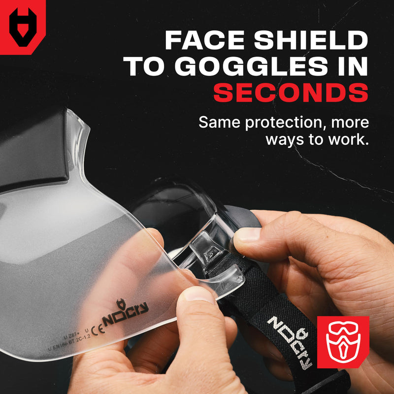 NoCry Safety Face Shield Mask for Work with Premium Anti Fog and Anti Scratch Technology — Durable ANSI Z87.1 Certified Grinding Face Shield with Extreme Impact Resistance Premium Goggles + Shield