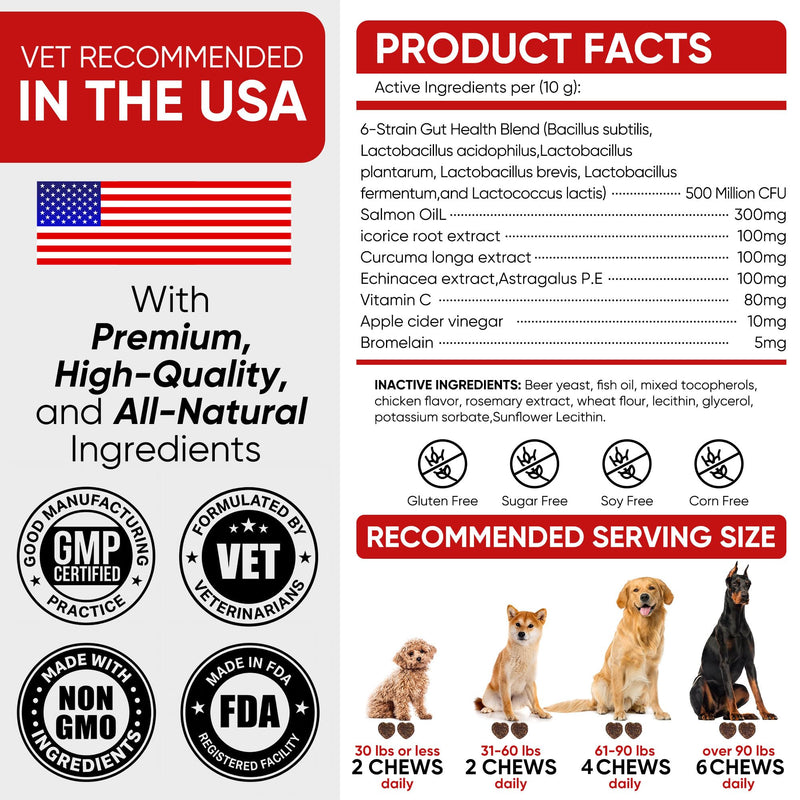 Dog Allergy Relief Chews – Anti Itch & Skin Support for Dogs, Stops Scratching, Paw Licking & Hot Spots, Probiotics for Gut & Immune Health, Chicken Flavor, 180 Soft Chews Light Brown
