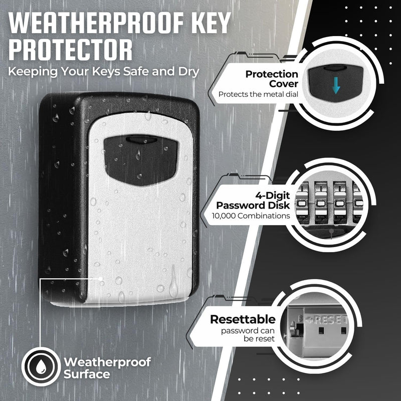 Flexzion Key Lock Box - Wall Mounted Lockbox for Keys Outdoor - 4 Digit Code Combination Lock Box for Key Safe Security - Weather Rust Resistant Key Lock Box for Outside, Door, House wall mount