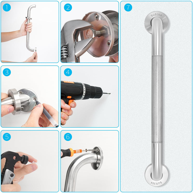2-Pack, Shower Grab Bars & Bathtub Safety Handles - 304 Stainless Steel Textured Non-Slip Assist Rails for Anti-Fall Support in Tub, Shower, and Toilet Areas, 12 Inch