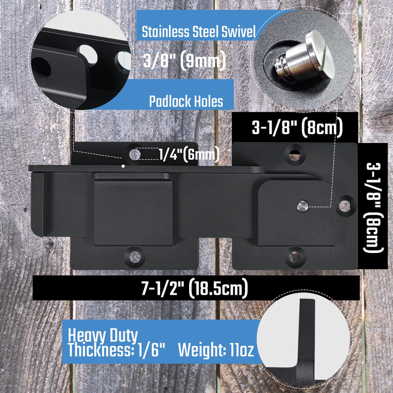 7.5" Flip Gate Latch Lock with Padlock Holes 2Pack, 4mm Heavy Duty Aluminum Alloy Door Latch for Outdoor Wooden Fence, Swing and Sliding Open Gate, Double Gate, Barn Door, Shed, Vinyl Fence 2