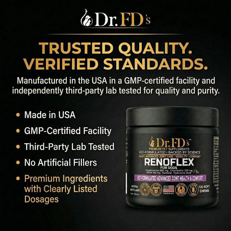 Dr. FD’s RenoFlex Dog Joint Supplement for Medium & Large Breeds, Hip and Joint Support Soft Chews with Glucosamine, Chondroitin, MSM and Turmeric, Daily Mobility Support, 120 Soft Chews