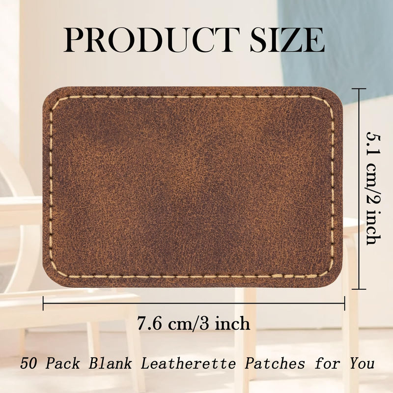 50 Pack Blank Leatherette Hat Patch with Adhesive, Rectangle Laserable Leatherette Patch, Faux Leather Patches for Hats Custom Fabric Repair Sew Laser Supplies (Chestnut, 3 x 2 Inches) Chestnut - Rectangle