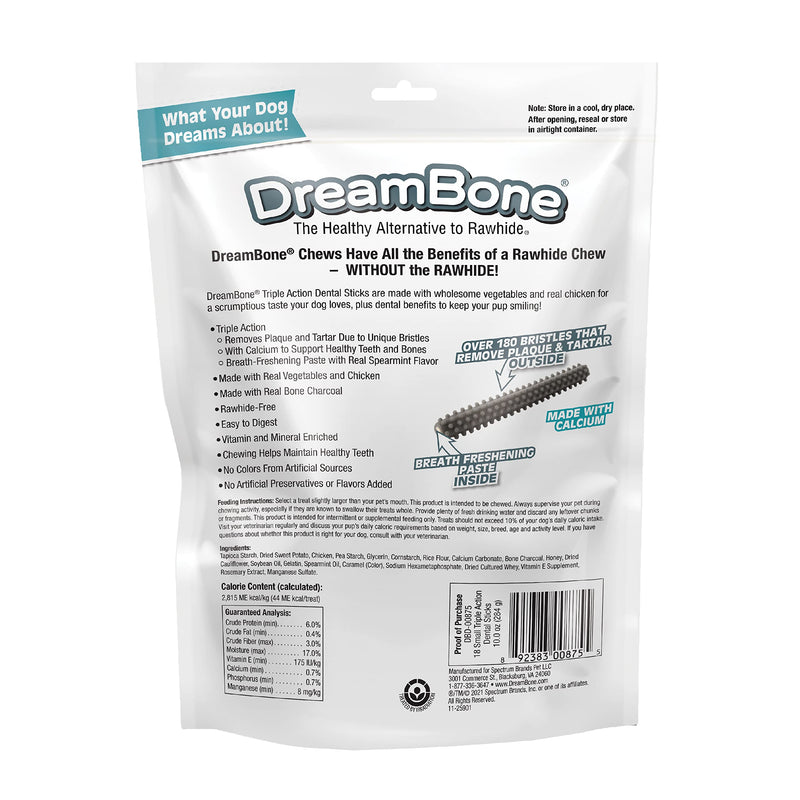 DreamBone Triple Action Dental Sticks Charcoal, 18 Count, Rawhide-Free Chews for Small and Medium Sized Dogs Freshens Breath (Pack of 2) 10 Ounce (Pack of 2)