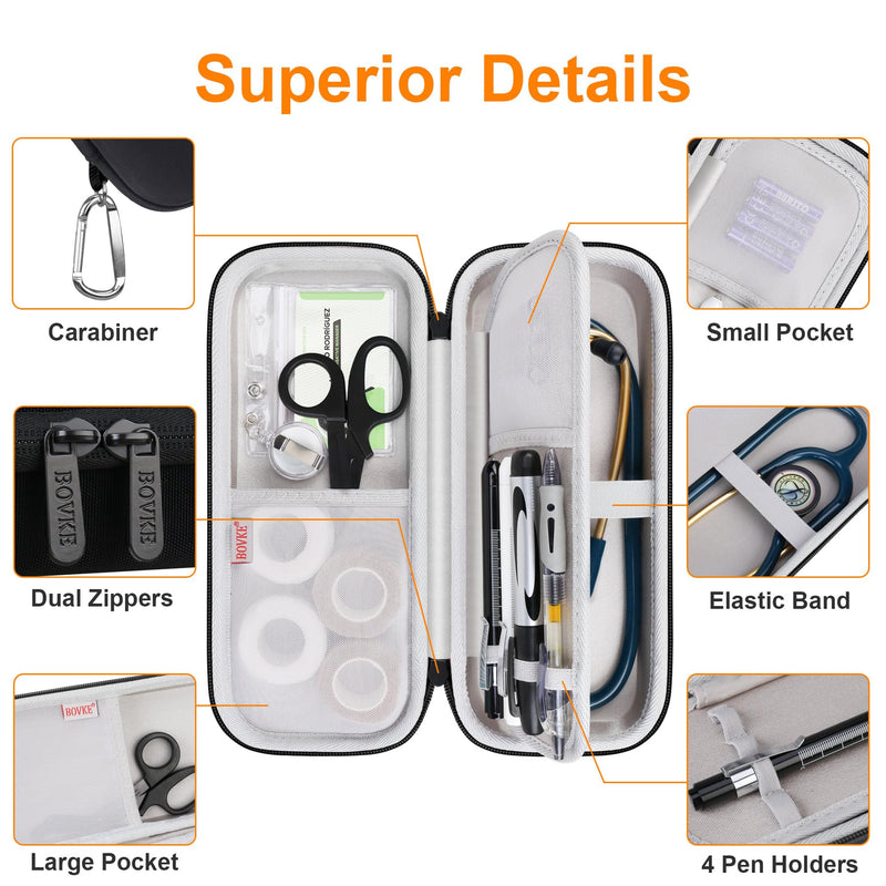 BOVKE 15 Pcs Stethoscope Case Set, Nurse Tool Kits Include Stethoscope Case, Medical Scissors, 2 Penlights with Batteries, Bandage Wraps, ID Card Holder for Nurse Accessories for Work, Black