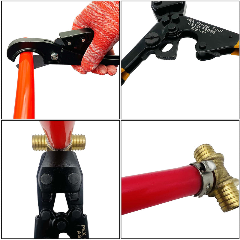 PEX Pipe Clamp Cinch Tool Crimping Tool Crimper for Stainless Steel Clamps from 3/8-inch to 1-inch with 1/2-inch 20PCS and 3/4-inch 10PCS SS PEX Clamps,with Pipe Cutter in Plastic Box CH-T-PBOX
