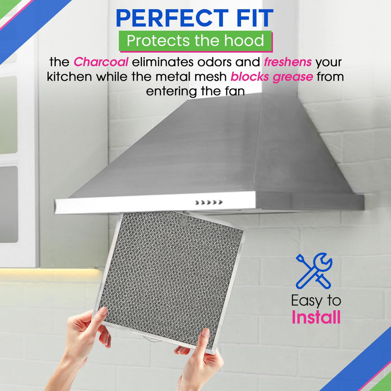 Range Hood Filter Replacement 11.6” x 11.2” BPQTF S99010317 Broan Charcoal Grease Filter Combo - Ductless Stove Vent Filter - Metal Mesh Blocks Grease and the Carbon Filters Kitchen Oven Air 1
