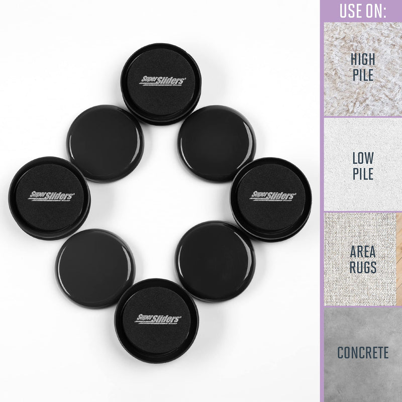 Super Sliders 2 1/2" Round Reusable Furniture Sliders for Carpet - Effortless Moving and Surface Protection, Black (8 Pack) 8 Pack - NewNest Australia