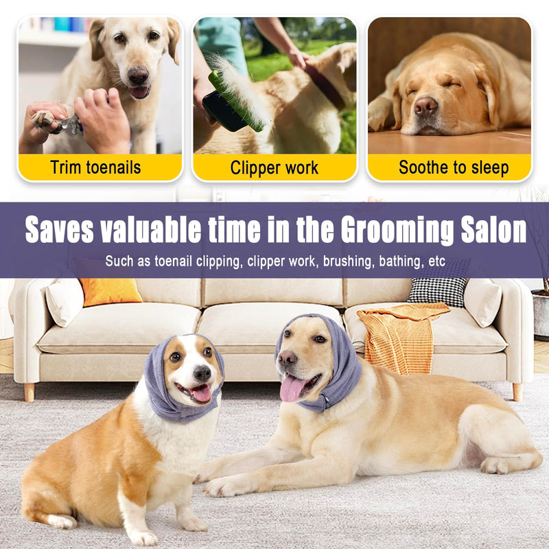 Meifsou Quiet Ears for Dogs - Adjustable Ear Covers for Noise, No Shake Dog Head Wrap, Dog Calming Hood for Thunder, Lightning, Fireworks, Vet Visits, Polyester and Stretch Cotton Blend, Purple L L-Head Circle(17.7"~23.6")