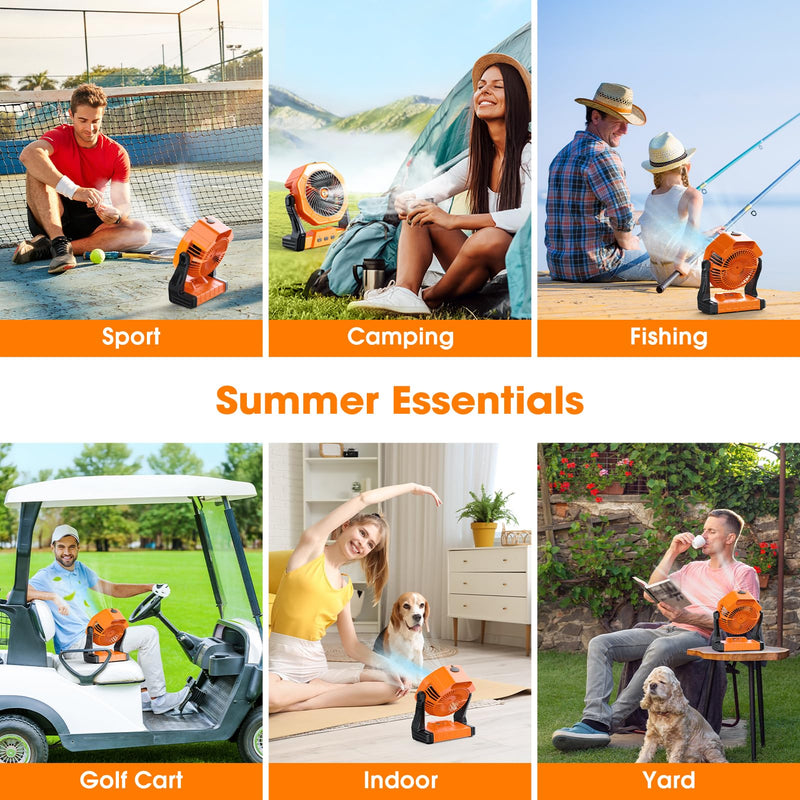 Ausic Portable Misting Camping Fans, [Max 35H Runtime] Outdoor Cooling Fan for Patios, 8 Inch Battery Operated Rechargeable Fans, Water Spray Fan with LED Light, Travel Beach Camp Essential 8-35Hrs Runtime Orange
