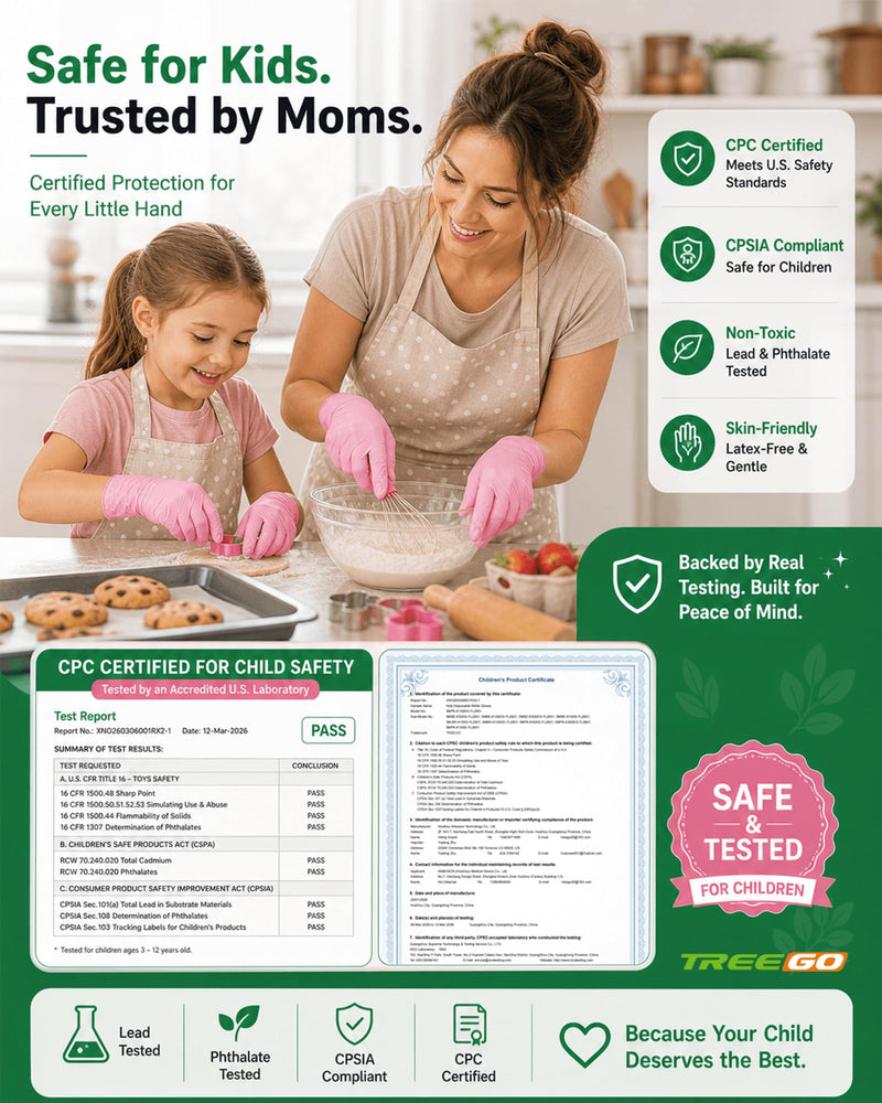TREEGO Pink Kids Nitrile Gloves, 5 Mil, Latex Free, XS, 100 Count Pink 100 X-Small