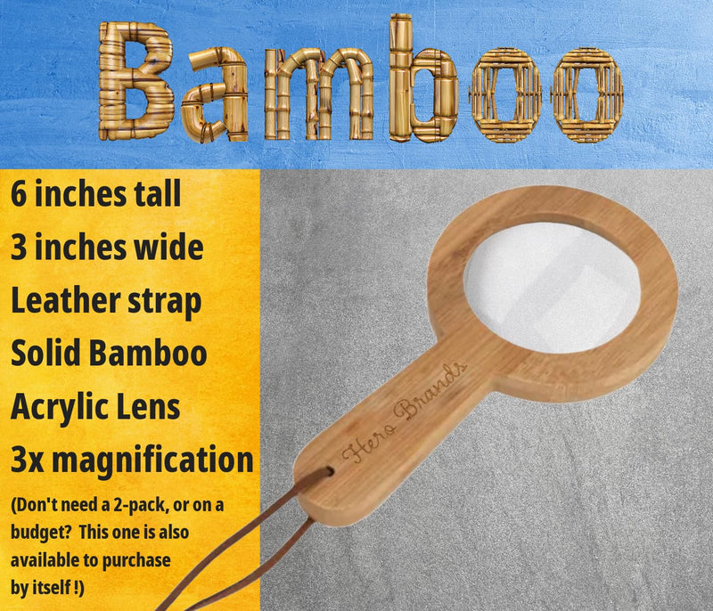 Adventure Set - 2X Wood Magnifying Glass for Kids with 4 Pictures - Wooden Montessori Toy - Learn and Explore 2 Pieces